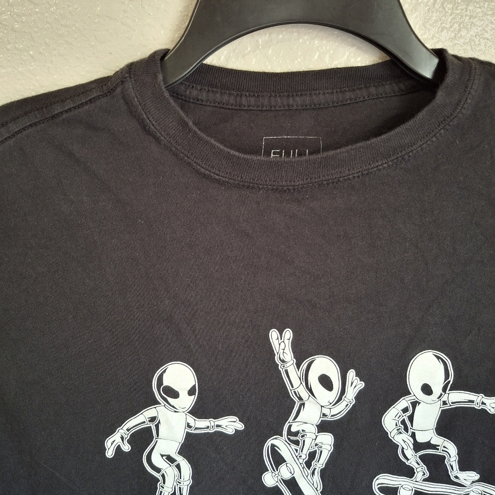 Alien Womens Black Logo Ribbed Neck Cotton Tshirt Medium - Picture 5 of 10